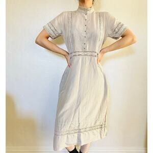 Johnny Was Cream Lace-Trim Midi Dress